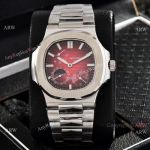 Patek Philippe Nautilus Power Reserve Watches Red Dial Stainless Steel